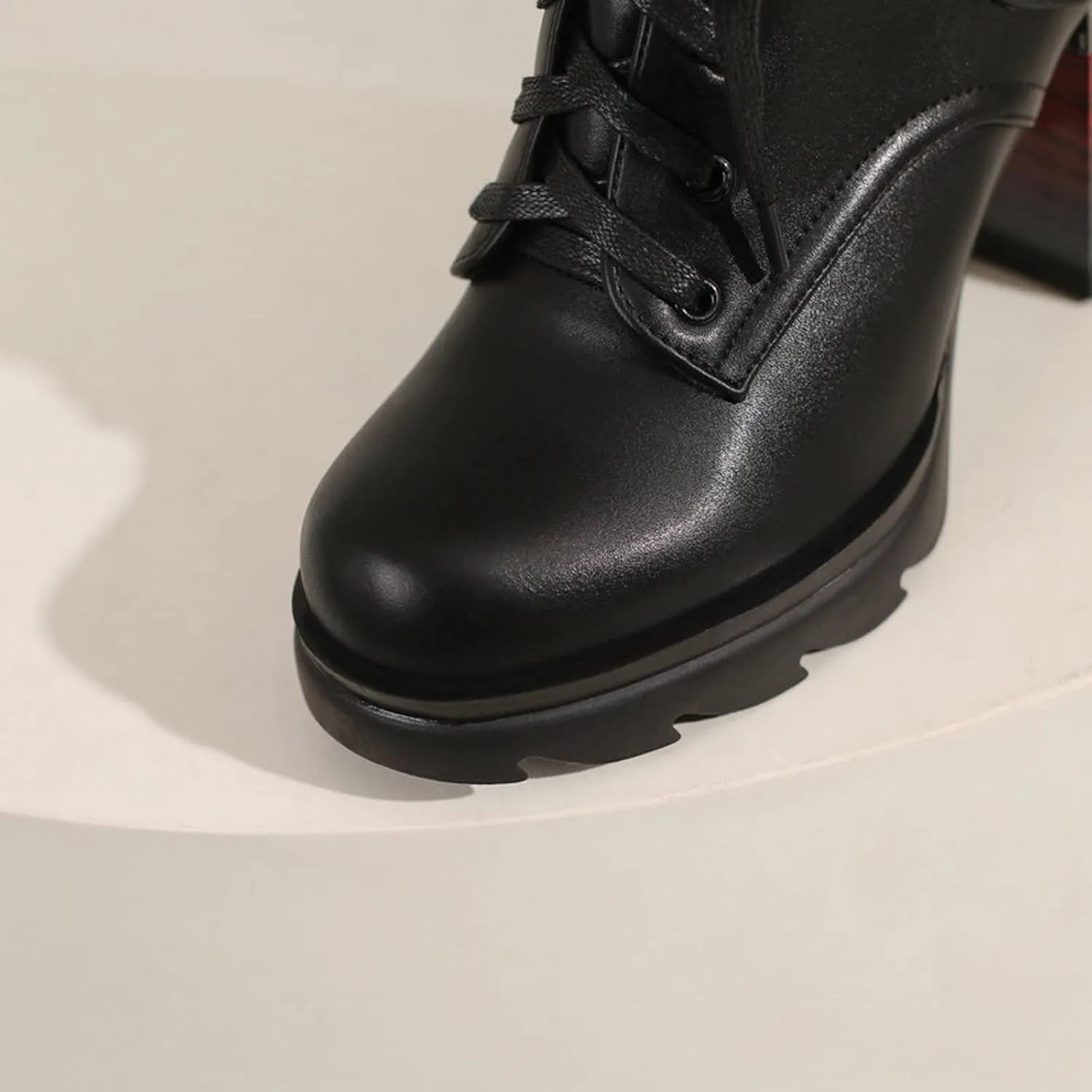 Women's Chunky Heel Ankle Booties Platform Round Toe High Block Heel Lace up Combat Boots Fashion Boot Shoes
