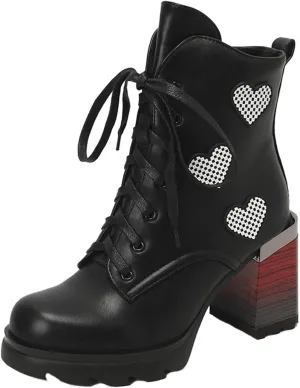 Women's Chunky Heel Ankle Booties Platform Round Toe High Block Heel Lace up Combat Boots Fashion Boot Shoes