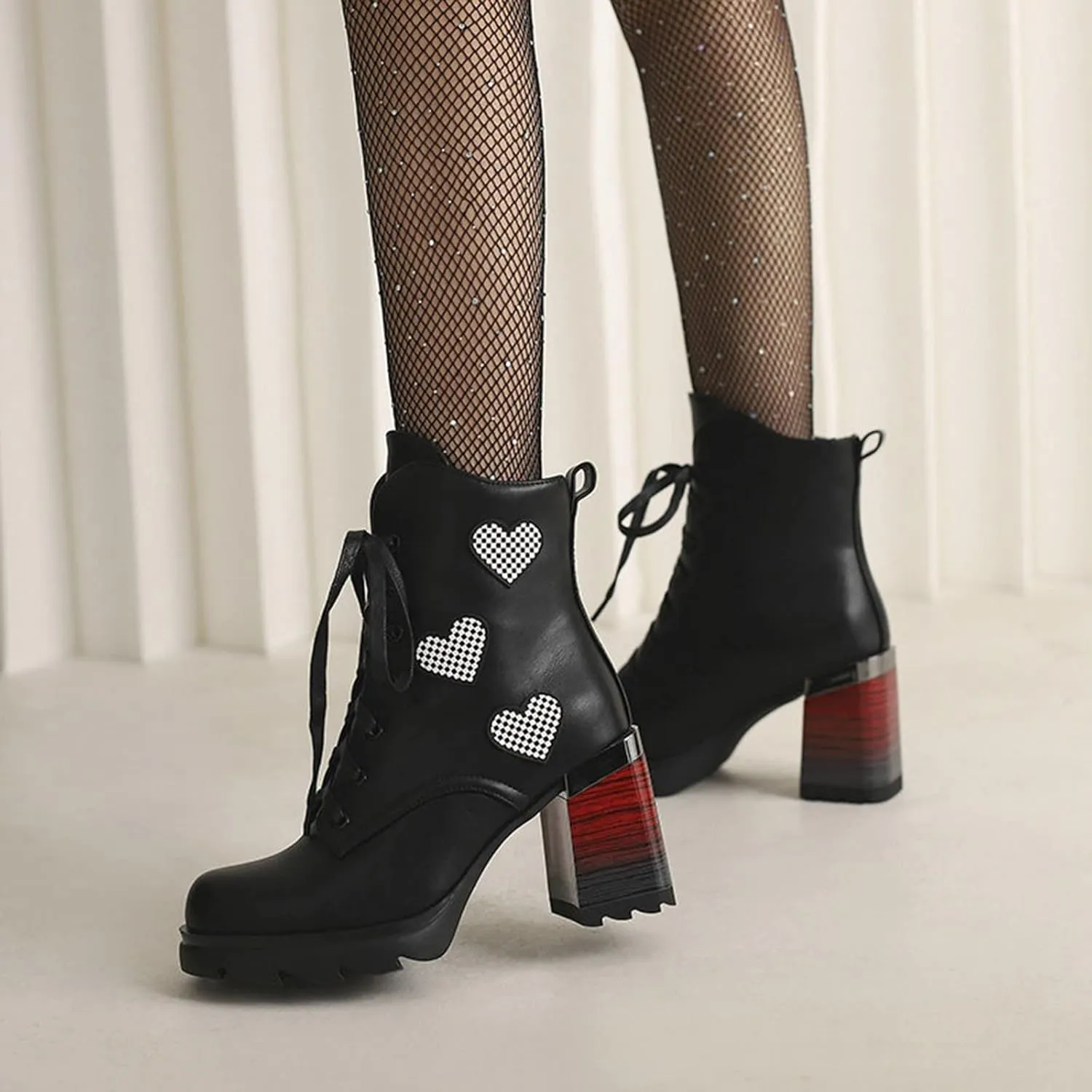 Women's Chunky Heel Ankle Booties Platform Round Toe High Block Heel Lace up Combat Boots Fashion Boot Shoes