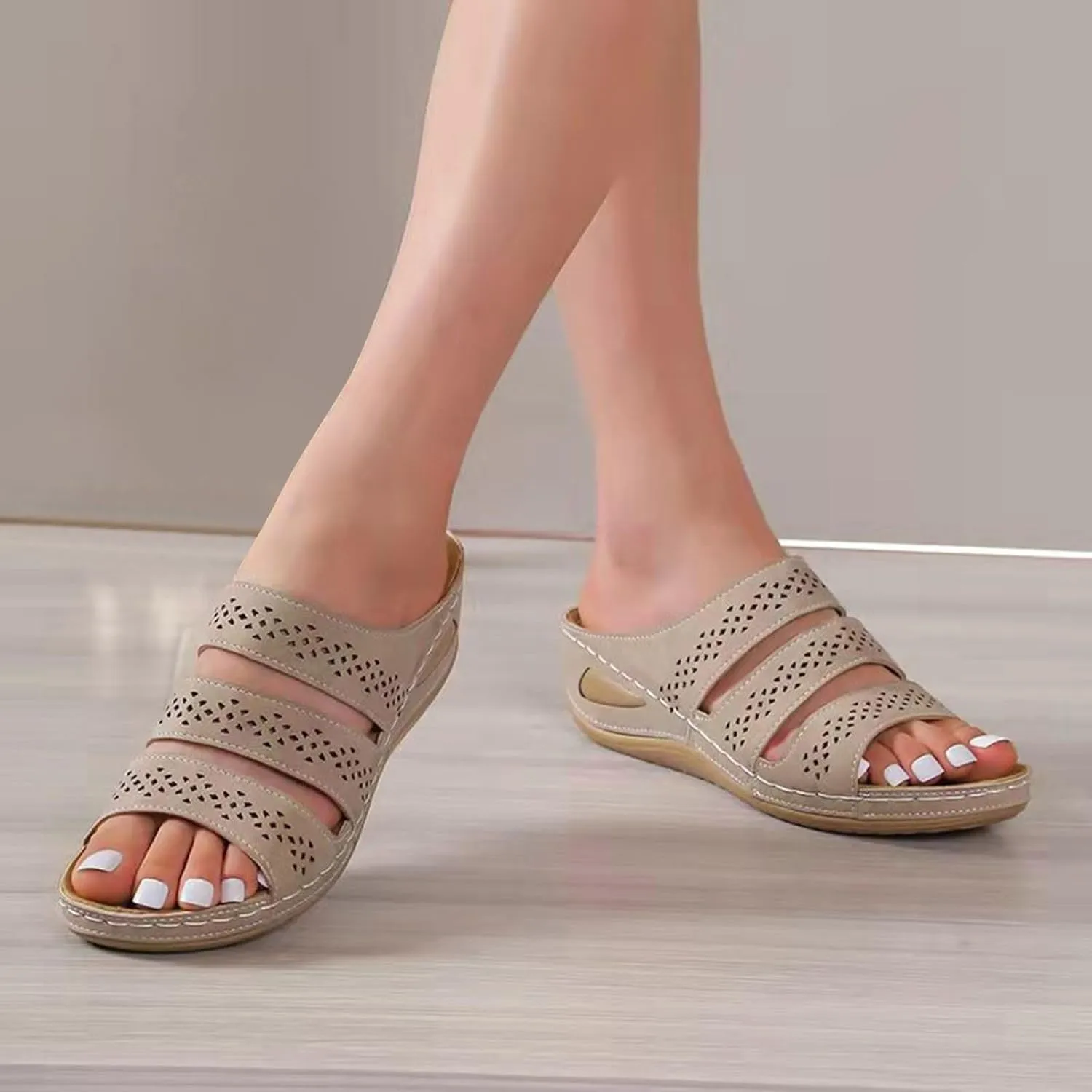Women's Comfortable Open Toe Slip On Wedge Sandals for Summer Outdoor Walking Party and Leisure
