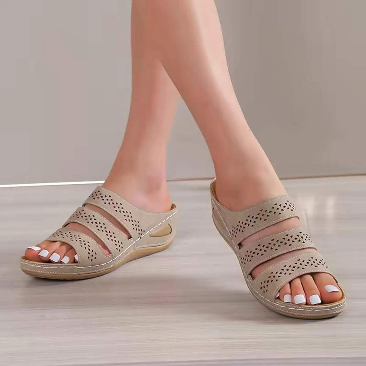 Women's Comfortable Open Toe Slip On Wedge Sandals for Summer Outdoor Walking Party and Leisure