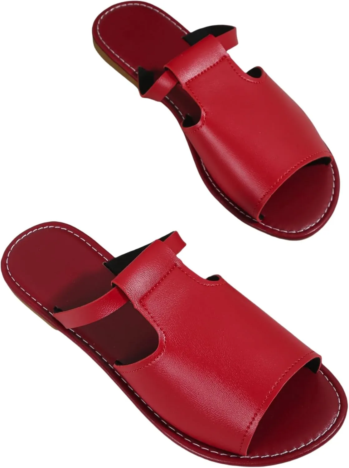 Women's Cut Out Slide Sandals, Trendy Faux Leather Flat Slide Sandals, Lightweight Slip On Outdoor Shoes