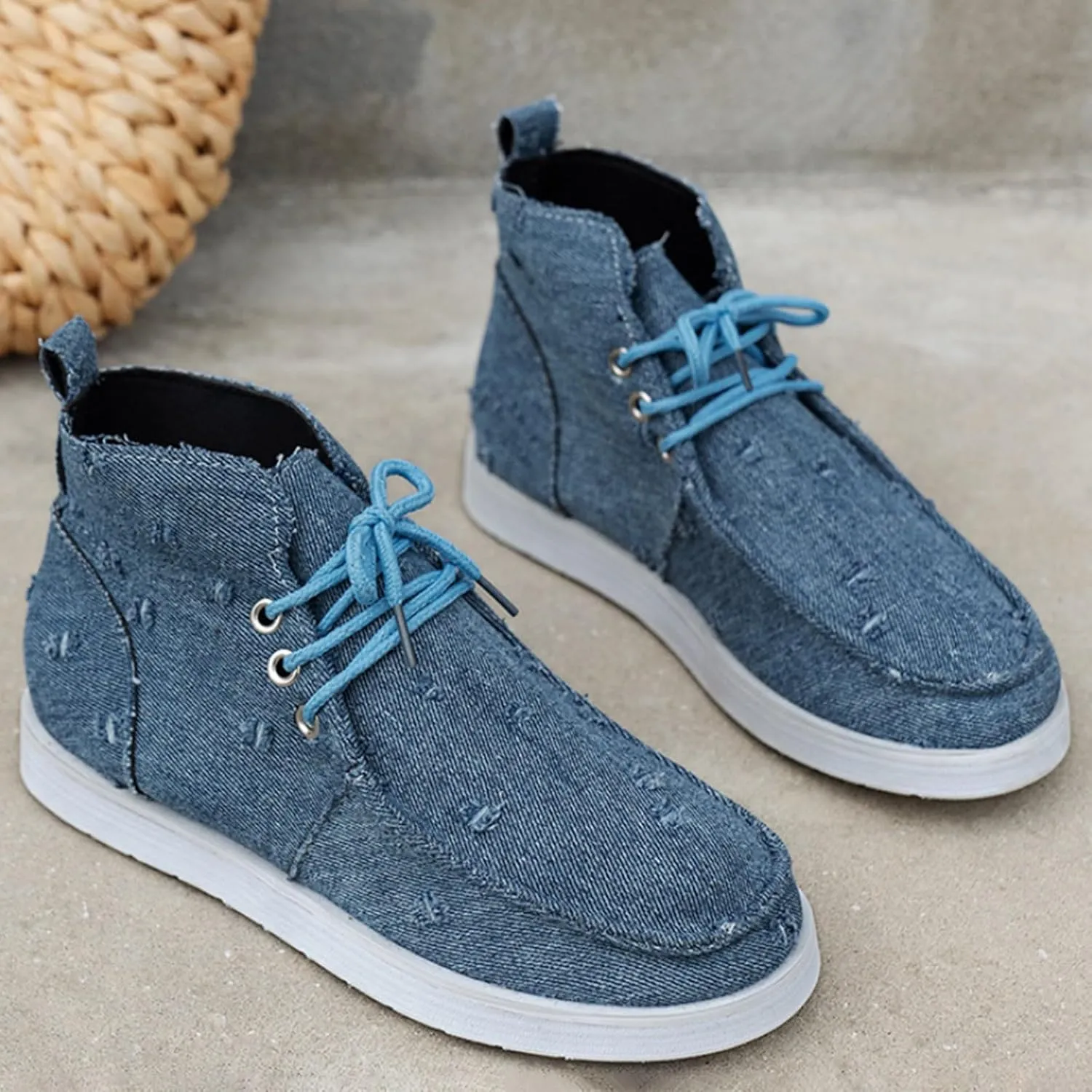 Women's Dress Flat Ballet Low Wedge New Flat Bottom High Top Canvas Women's Shoes Denim Women's Ballet Flat Comfortable