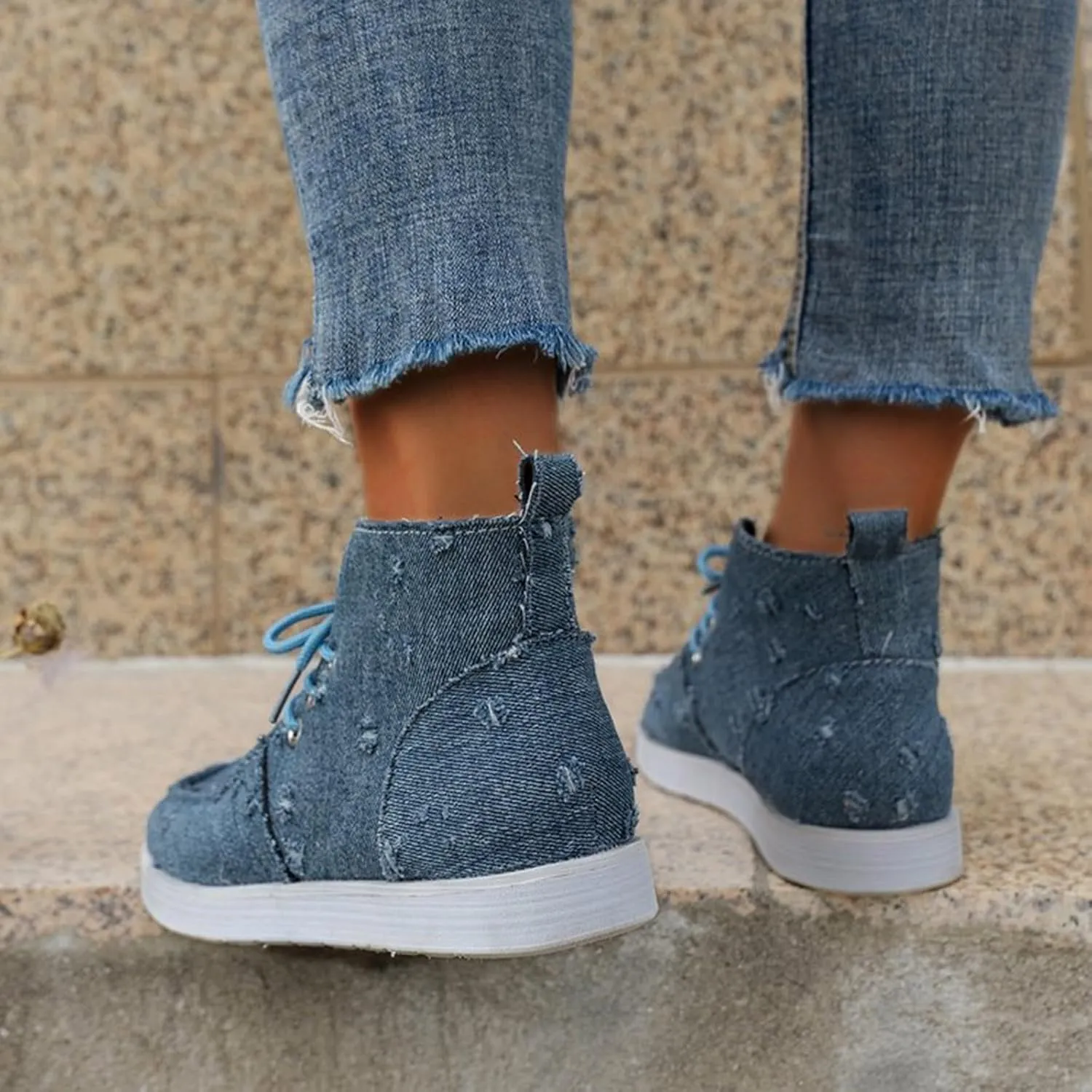 Women's Dress Flat Ballet Low Wedge New Flat Bottom High Top Canvas Women's Shoes Denim Women's Ballet Flat Comfortable