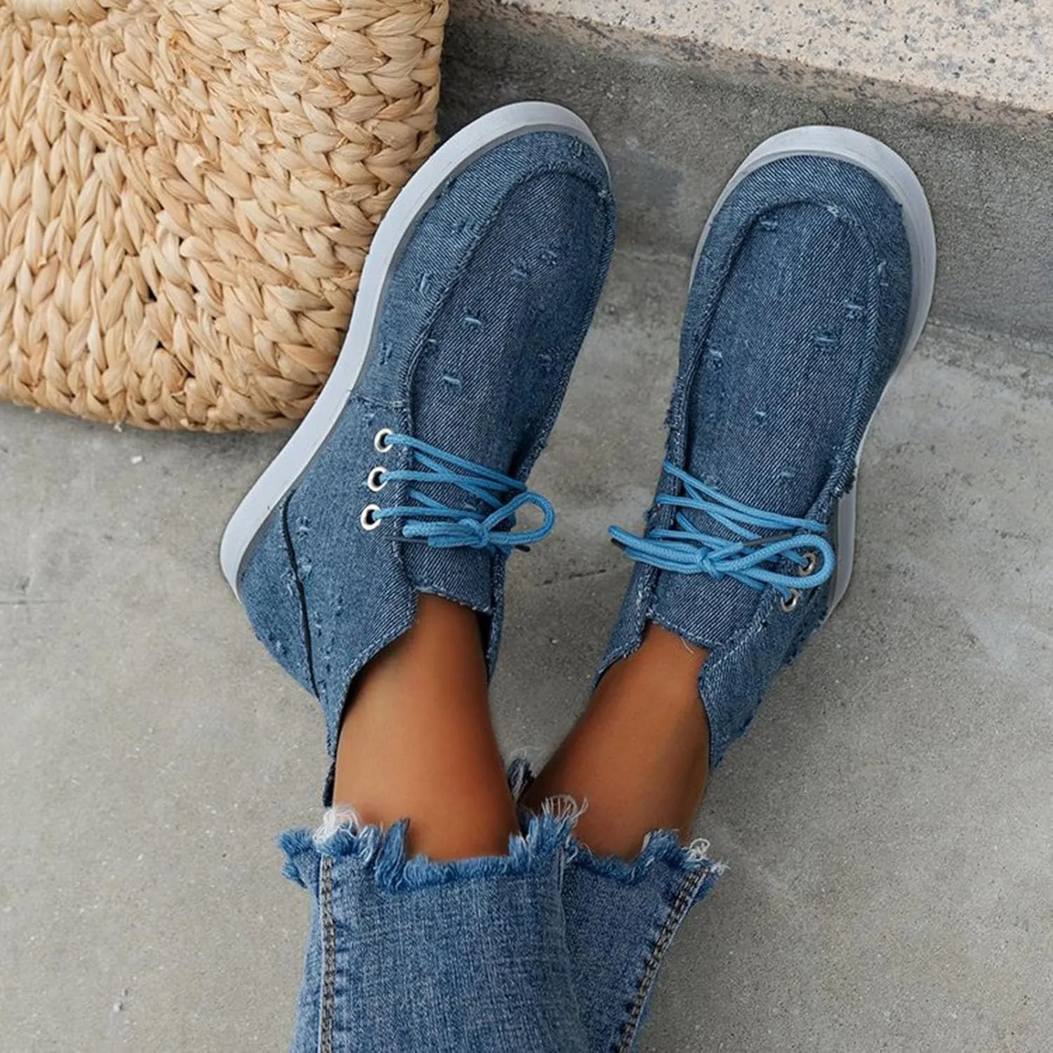 Women's Dress Flat Ballet Low Wedge New Flat Bottom High Top Canvas Women's Shoes Denim Women's Ballet Flat Comfortable