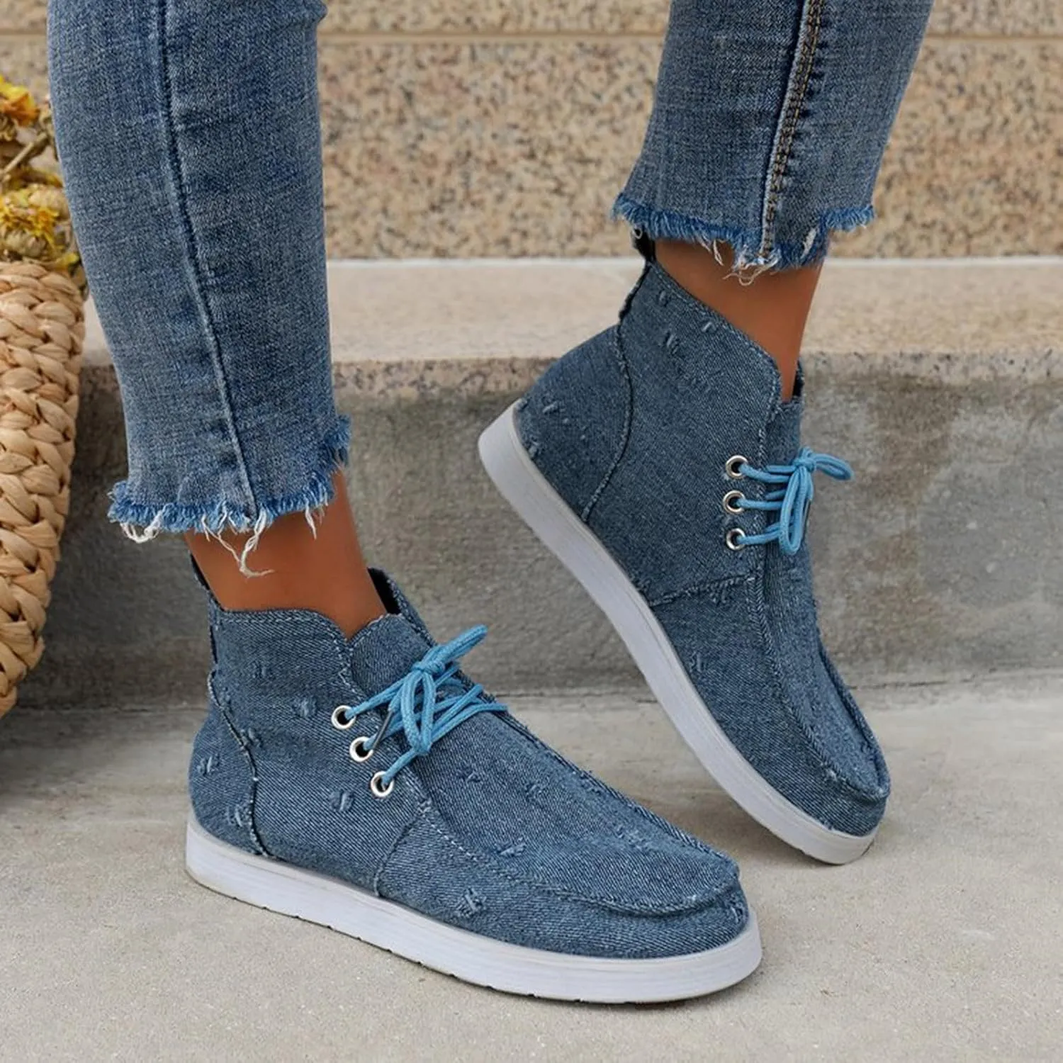 Women's Dress Flat Ballet Low Wedge New Flat Bottom High Top Canvas Women's Shoes Denim Women's Ballet Flat Comfortable