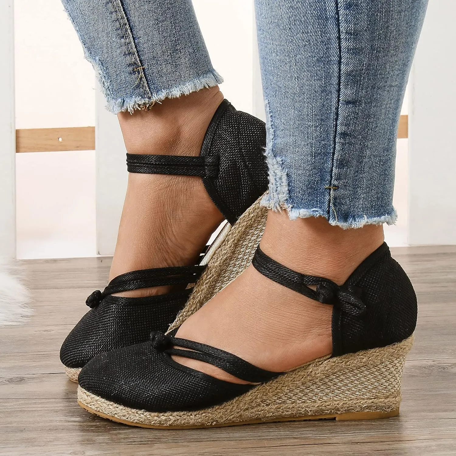 Womens Espadrille Wedges Sandals Closed Toe Platform Sandals Comfort Dressy Summer Sandals Ladies Outdoor Beach Shoes