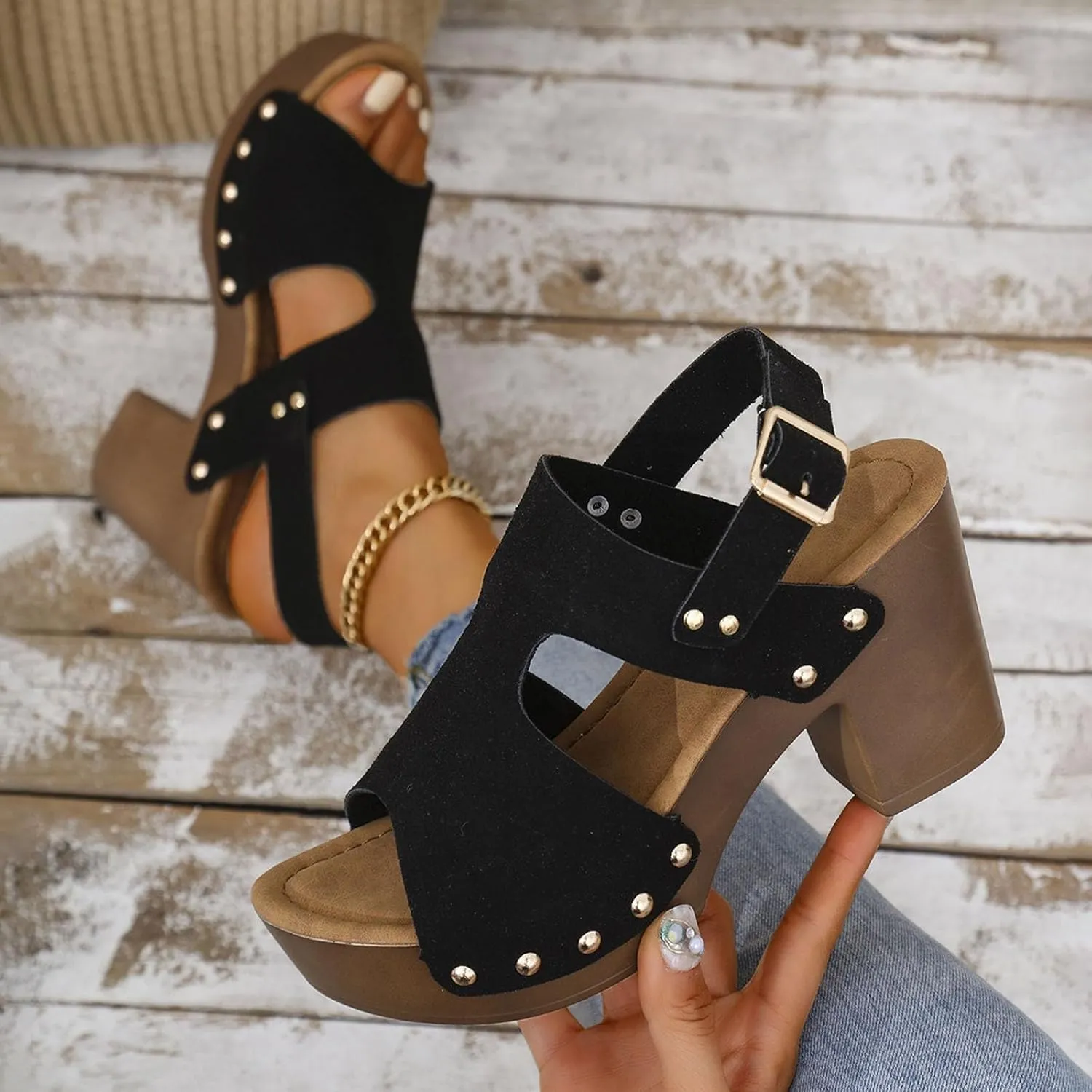 Women's Fashion Hollow Leather Wedge Sandals Casual Comfortable Shoes Sandals Women 42