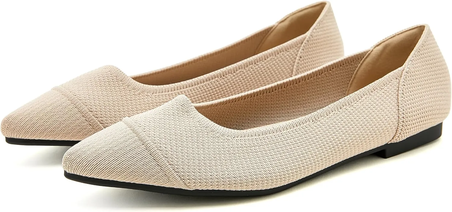 Women's Flats Shoes Knit Pointed Toe Ballet Flats Comfortable Dressy Washable Ballerina Flat