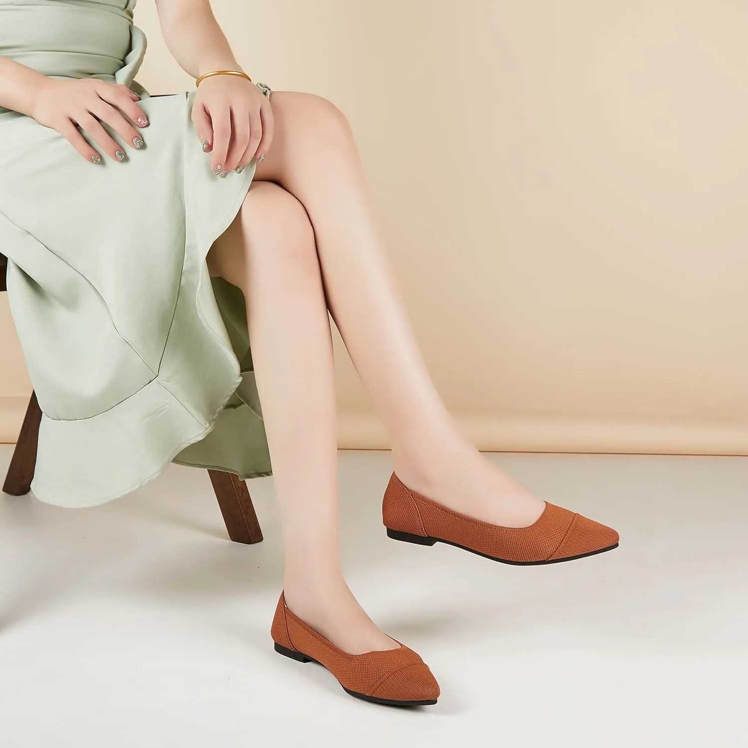 Women's Flats Shoes Knit Pointed Toe Ballet Flats Comfortable Dressy Washable Ballerina Flat