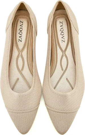 Women's Flats Shoes Knit Pointed Toe Ballet Flats Comfortable Dressy Washable Ballerina Flat