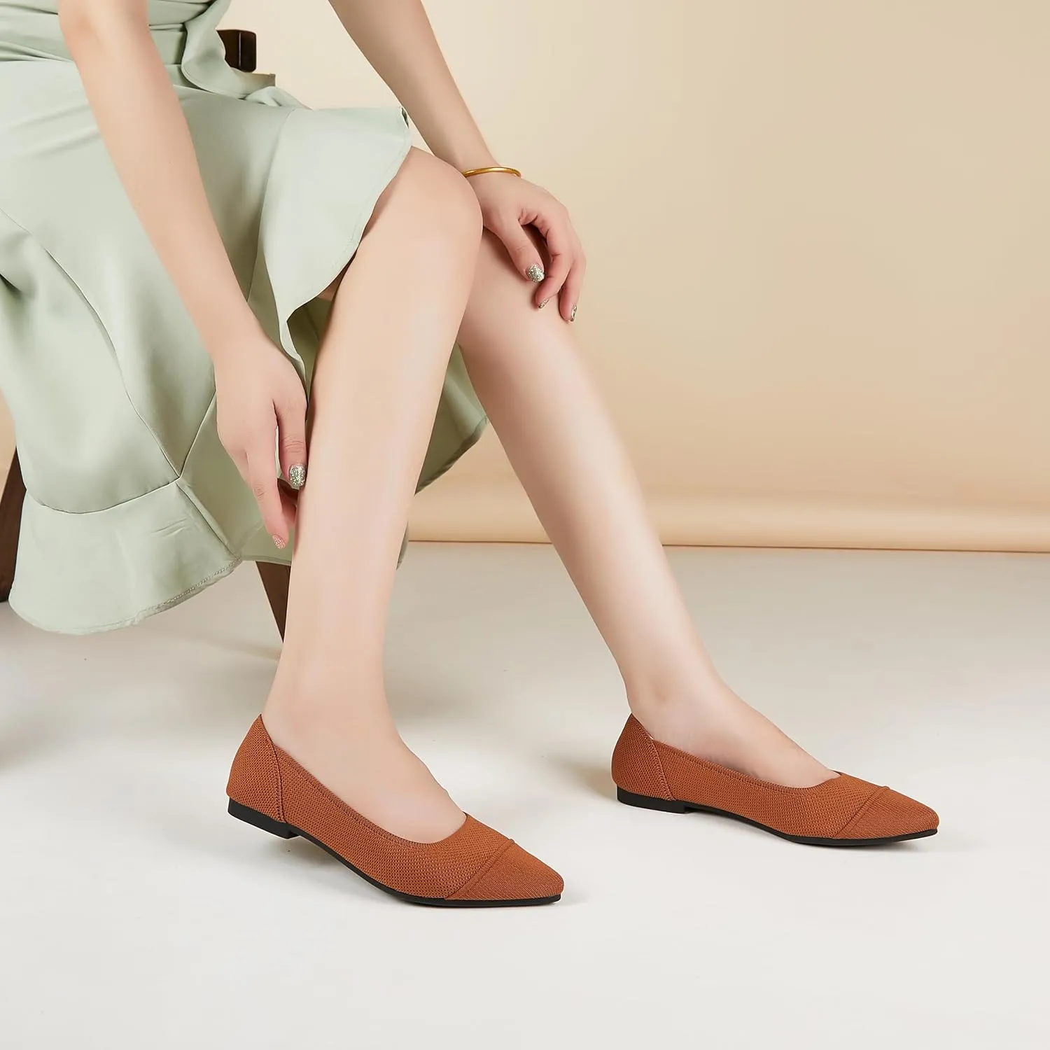 Women's Flats Shoes Knit Pointed Toe Ballet Flats Comfortable Dressy Washable Ballerina Flat