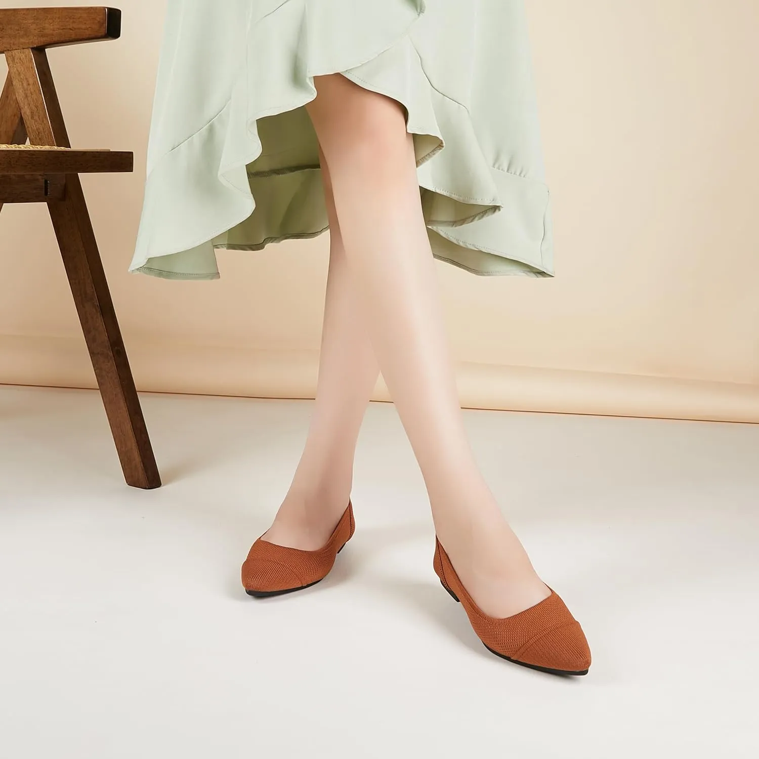 Women's Flats Shoes Knit Pointed Toe Ballet Flats Comfortable Dressy Washable Ballerina Flat