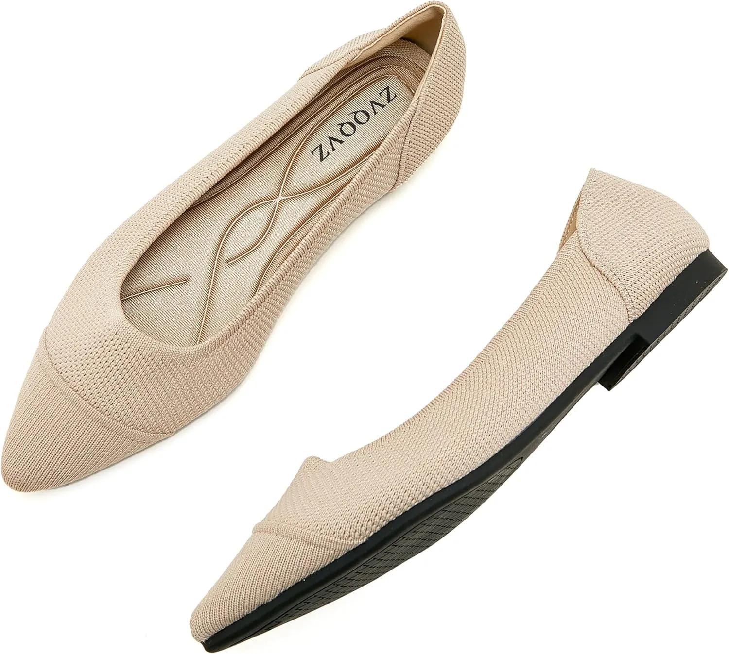 Women's Flats Shoes Knit Pointed Toe Ballet Flats Comfortable Dressy Washable Ballerina Flat