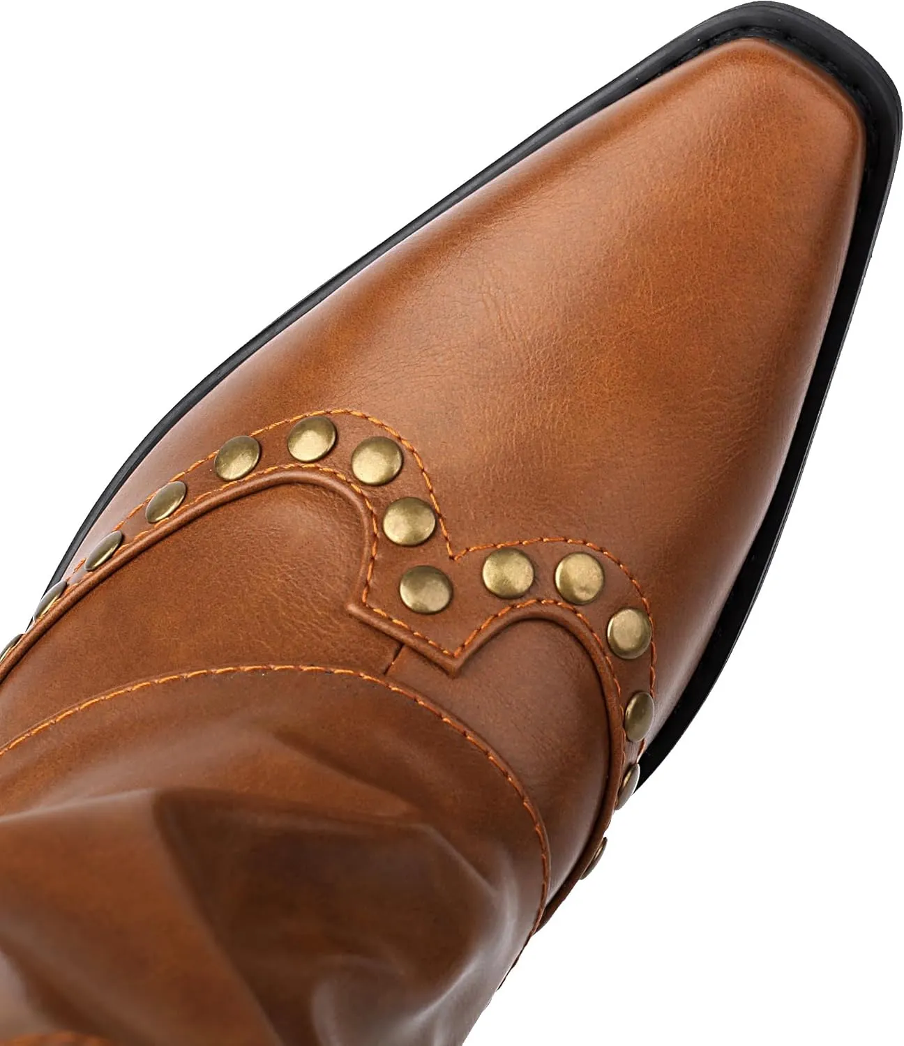 Women's Fold Over Studded Ankle Boots Chunky Block Heels Pull on Pointed Toe Dress Tall Boots
