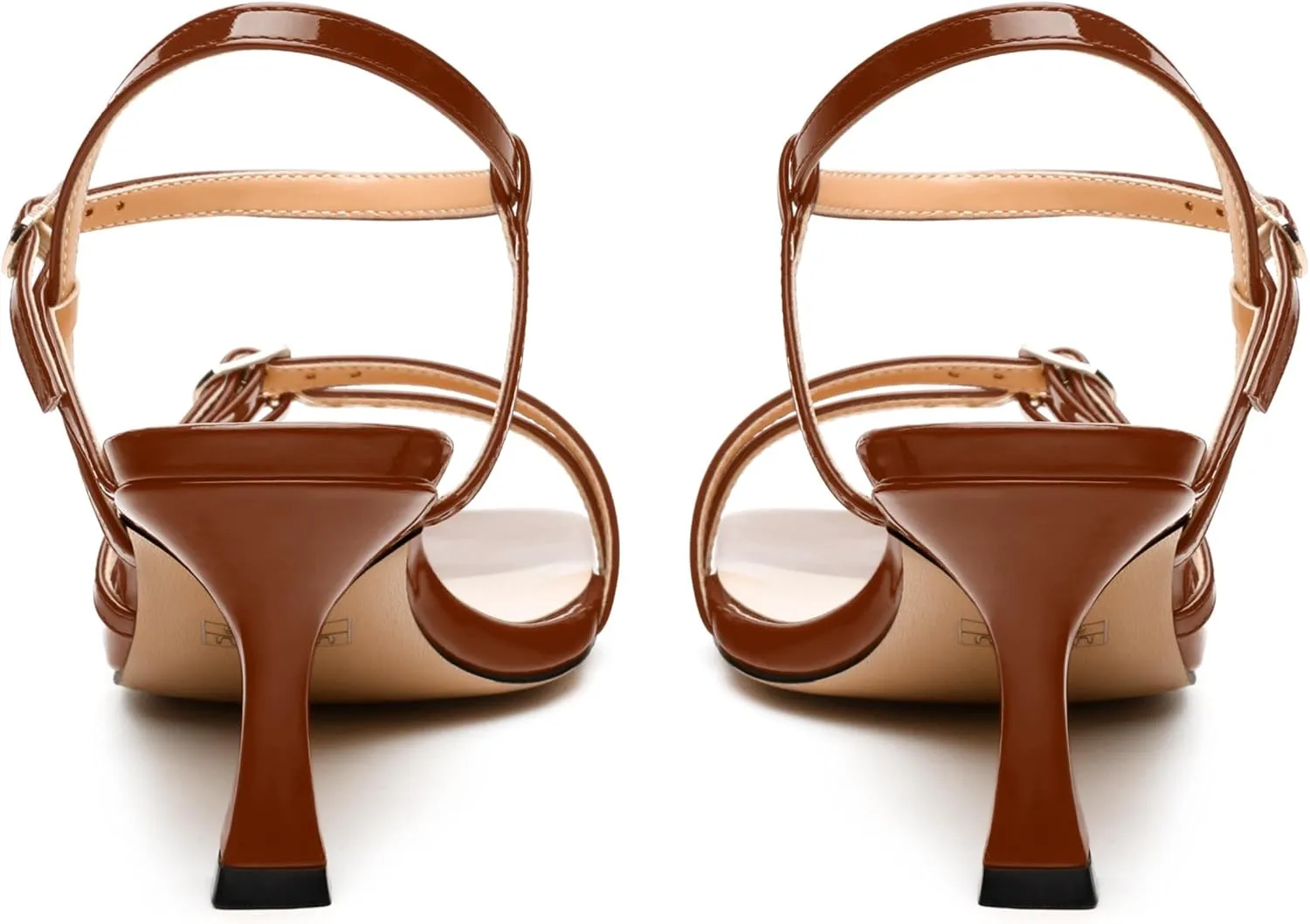 Women's Heeled Sandals, Square Open Toe Strappy Kitten Heels Ankle Strap Dress Sandals for Women