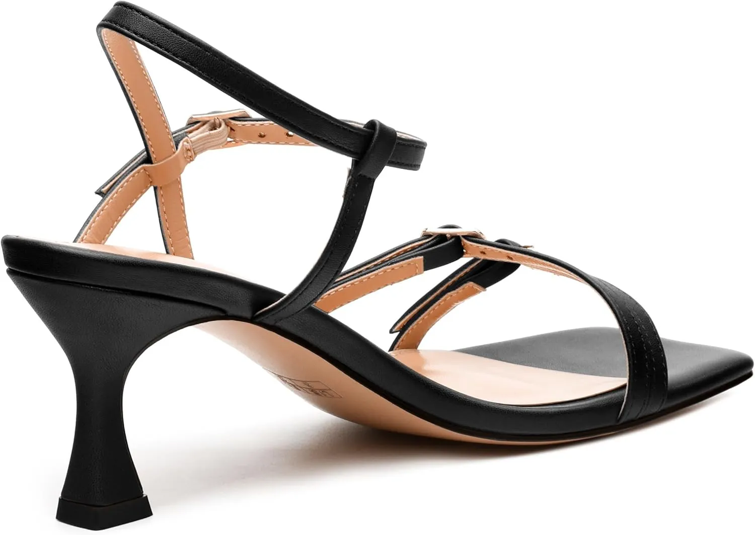 Women's Heeled Sandals, Square Open Toe Strappy Kitten Heels Ankle Strap Dress Sandals for Women