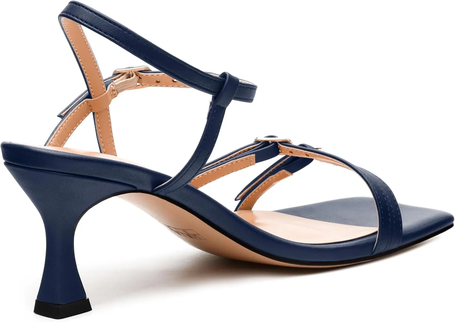 Women's Heeled Sandals, Square Open Toe Strappy Kitten Heels Ankle Strap Dress Sandals for Women