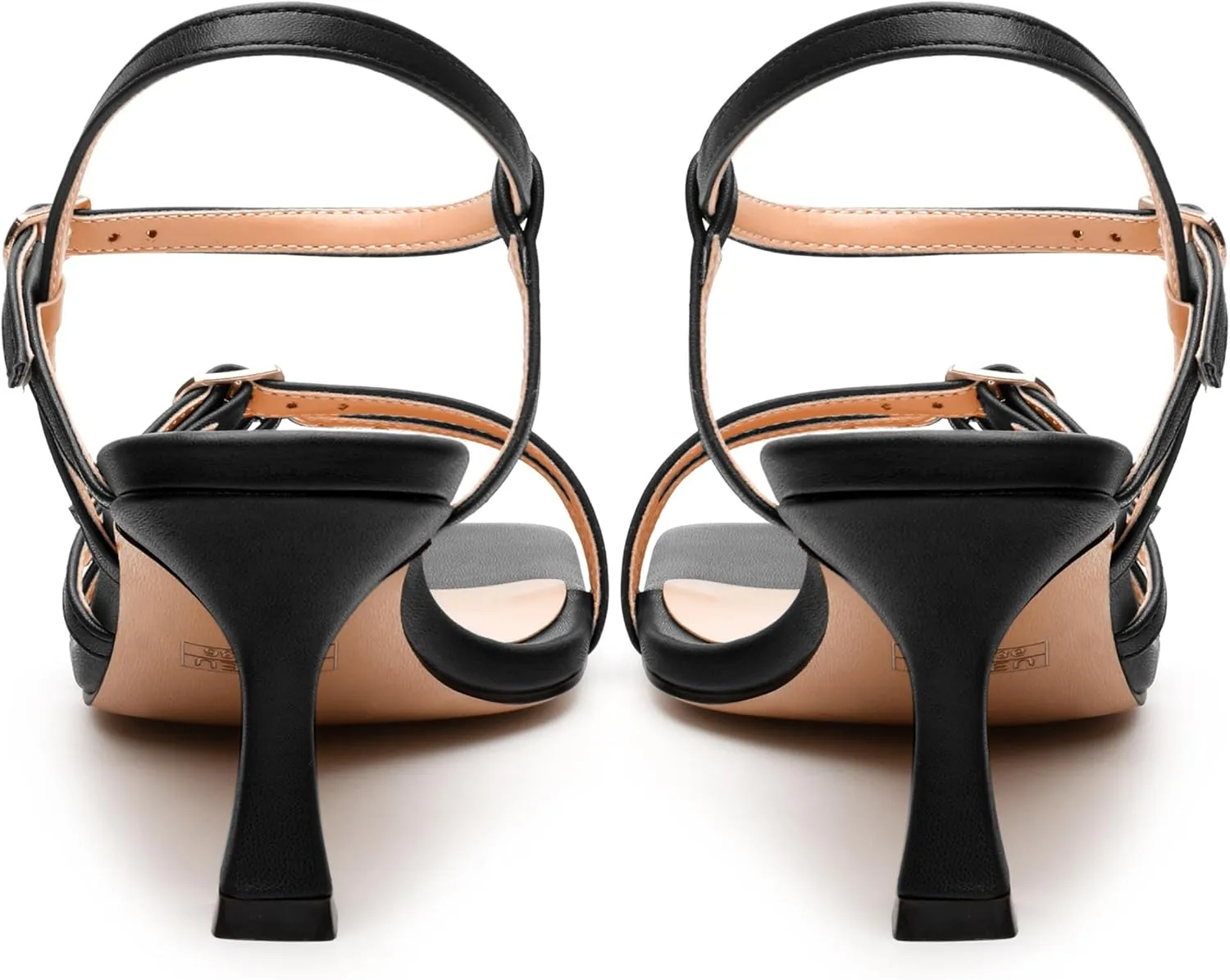 Women's Heeled Sandals, Square Open Toe Strappy Kitten Heels Ankle Strap Dress Sandals for Women