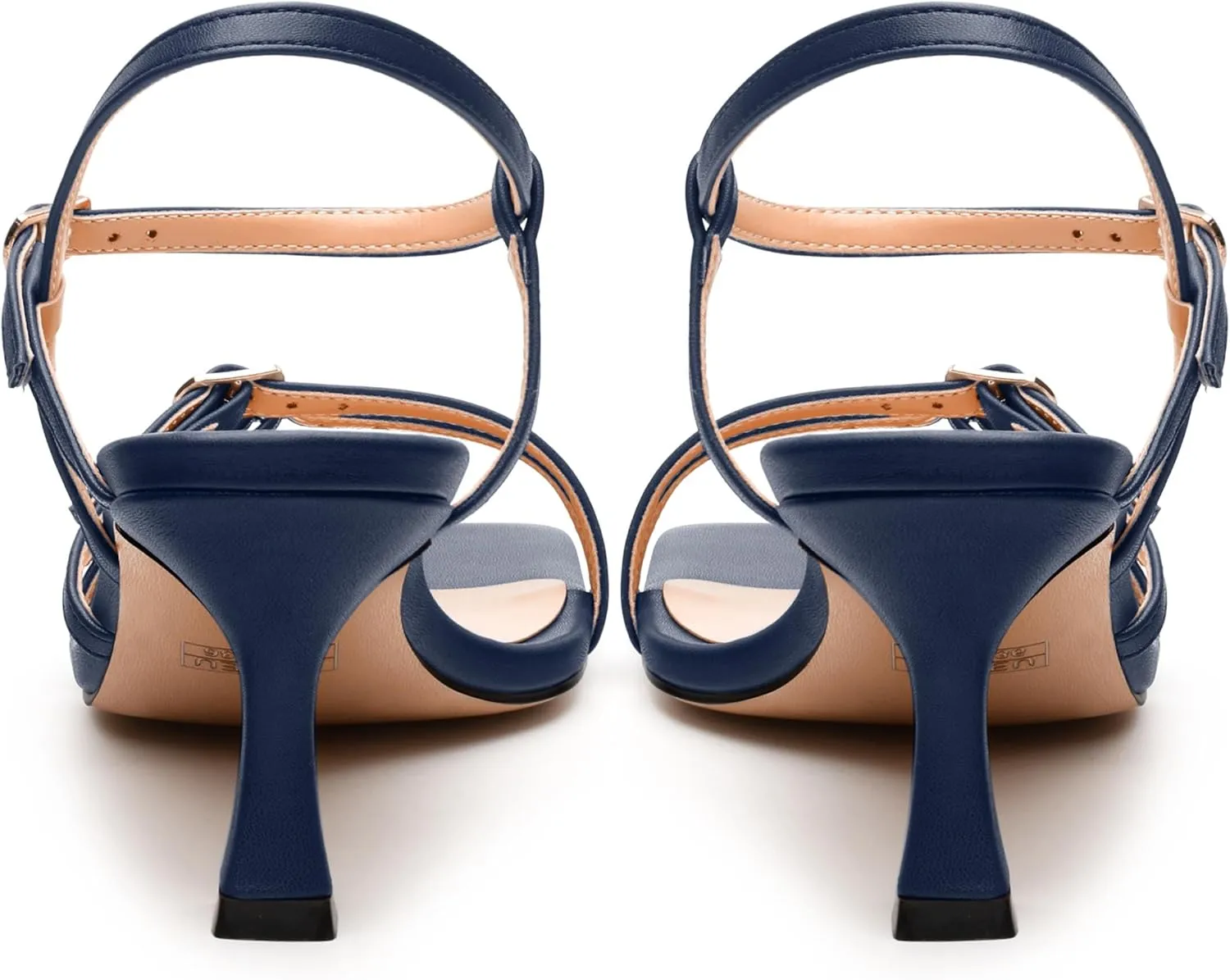 Women's Heeled Sandals, Square Open Toe Strappy Kitten Heels Ankle Strap Dress Sandals for Women