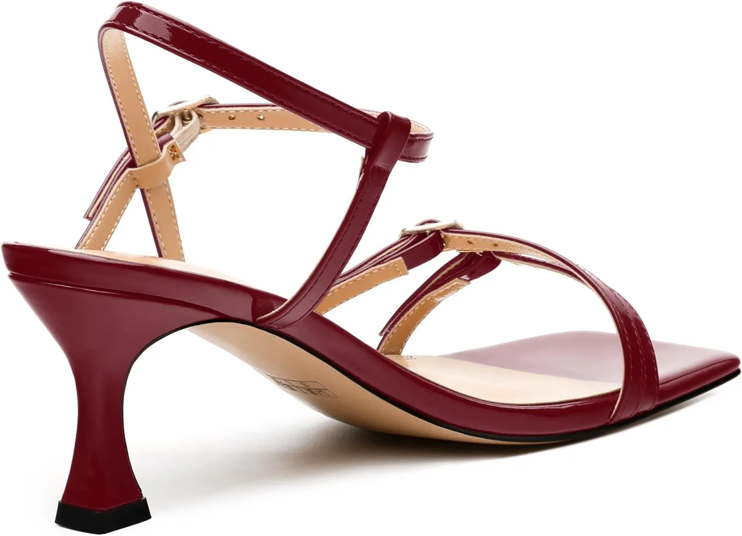 Women's Heeled Sandals, Square Open Toe Strappy Kitten Heels Ankle Strap Dress Sandals for Women