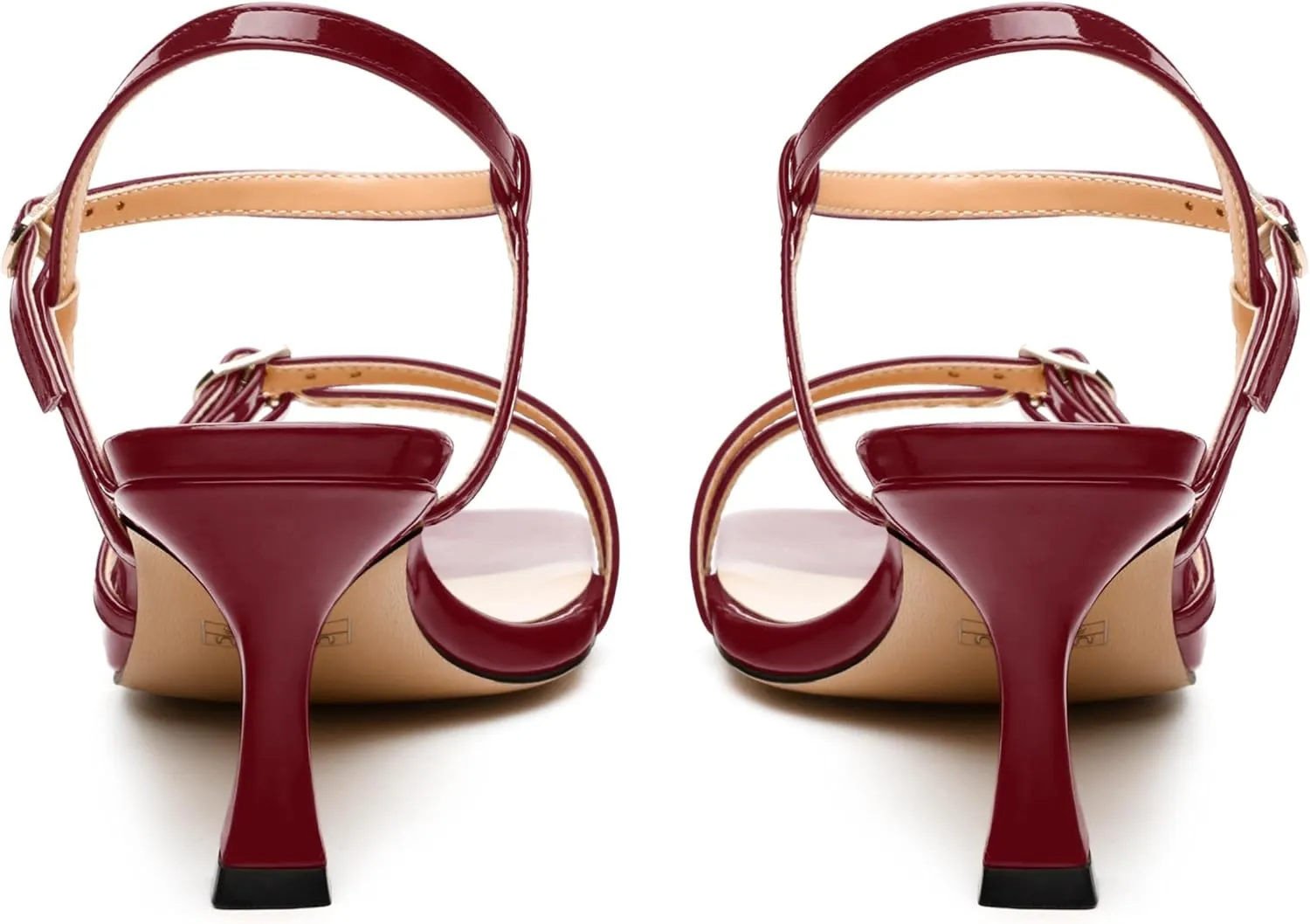 Women's Heeled Sandals, Square Open Toe Strappy Kitten Heels Ankle Strap Dress Sandals for Women