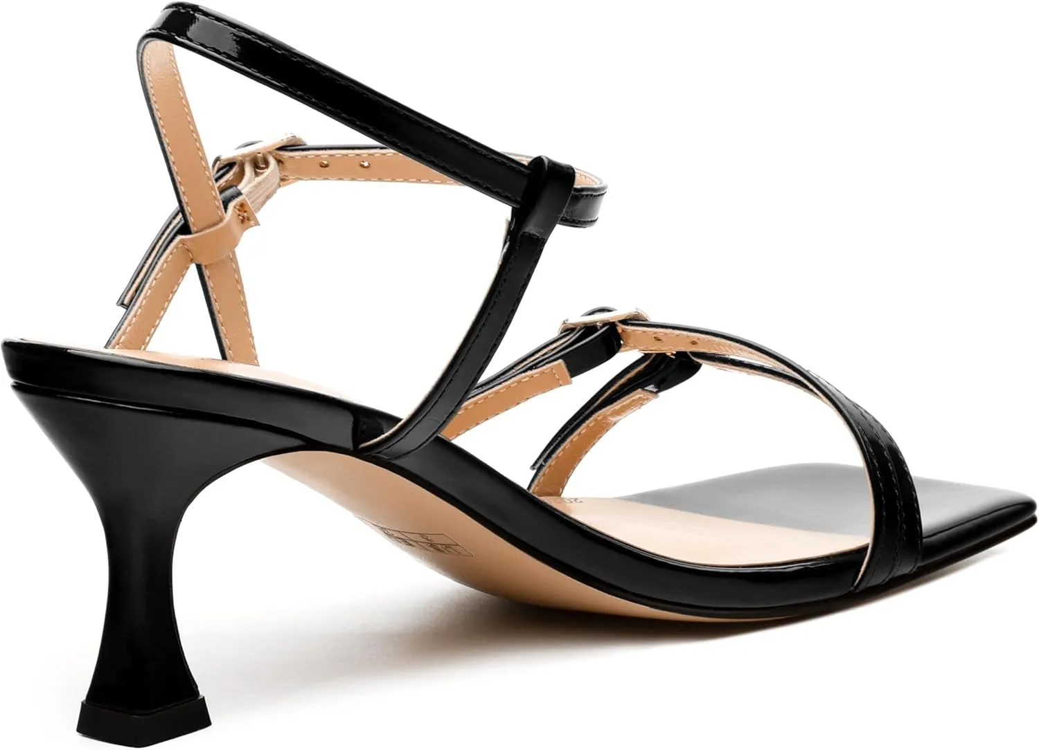 Women's Heeled Sandals, Square Open Toe Strappy Kitten Heels Ankle Strap Dress Sandals for Women