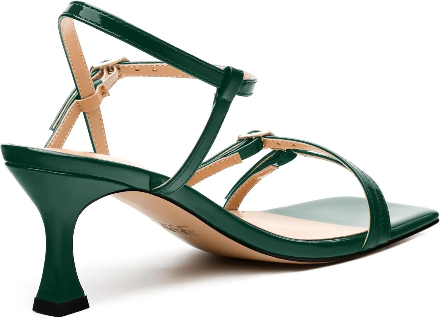 Women's Heeled Sandals, Square Open Toe Strappy Kitten Heels Ankle Strap Dress Sandals for Women