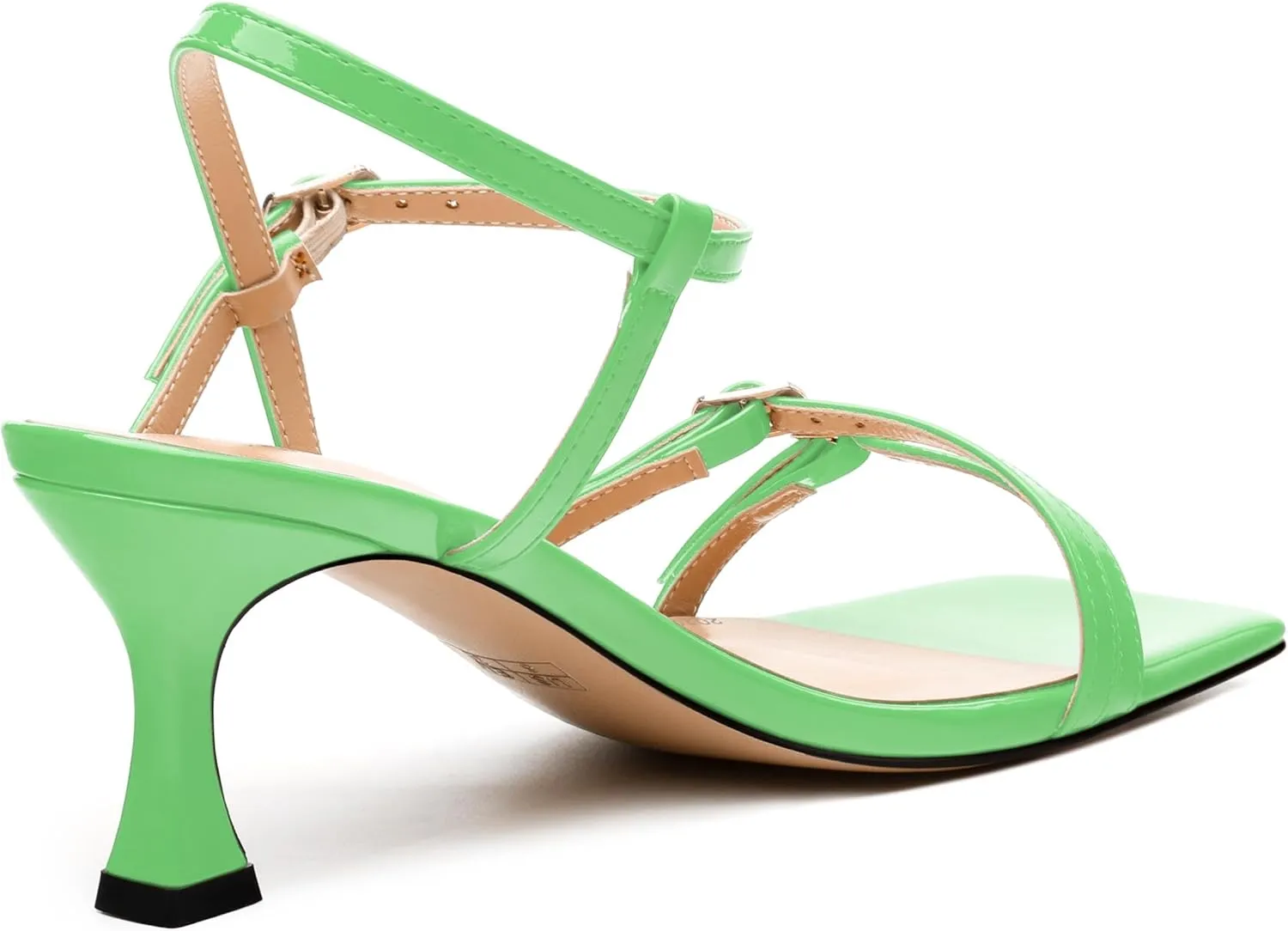Women's Heeled Sandals, Square Open Toe Strappy Kitten Heels Ankle Strap Dress Sandals for Women