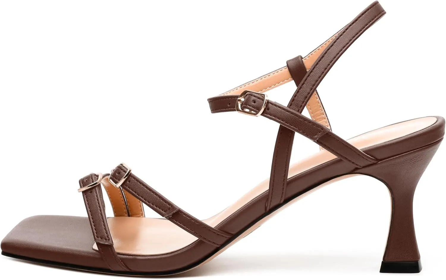 Women's Heeled Sandals, Square Open Toe Strappy Kitten Heels Ankle Strap Dress Sandals for Women
