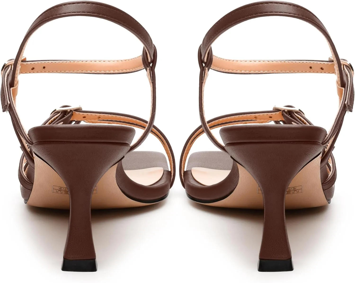 Women's Heeled Sandals, Square Open Toe Strappy Kitten Heels Ankle Strap Dress Sandals for Women