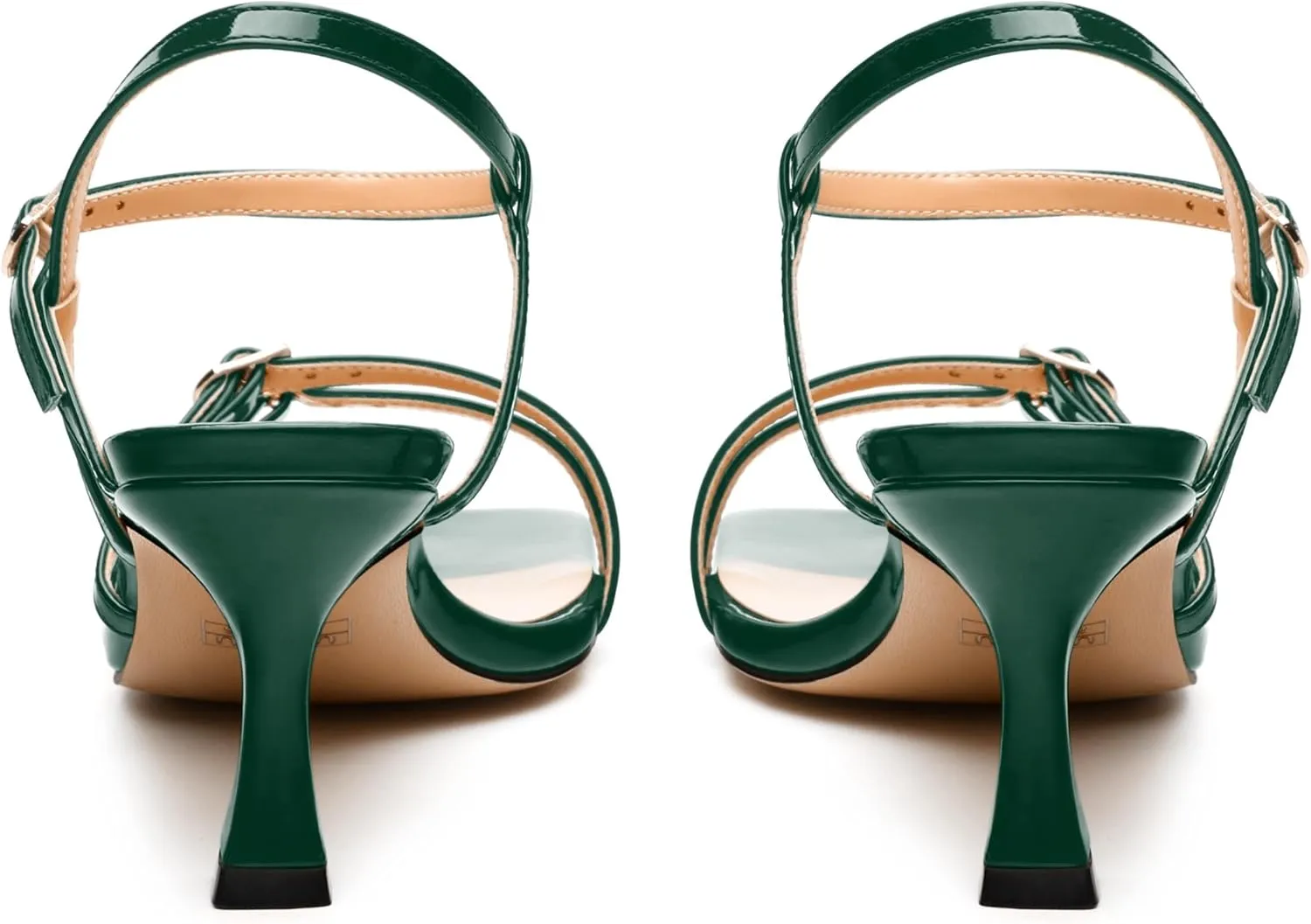 Women's Heeled Sandals, Square Open Toe Strappy Kitten Heels Ankle Strap Dress Sandals for Women
