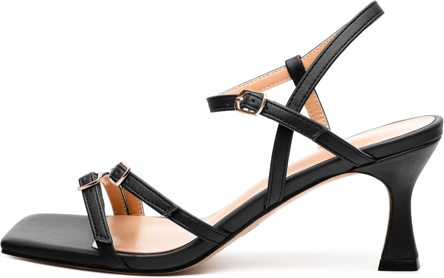 Women's Heeled Sandals, Square Open Toe Strappy Kitten Heels Ankle Strap Dress Sandals for Women