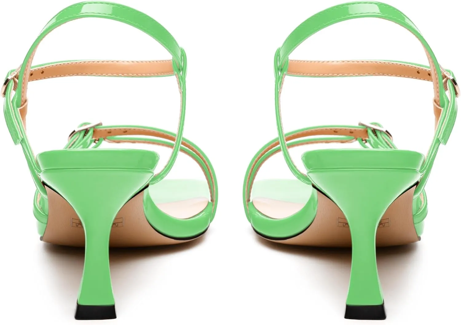 Women's Heeled Sandals, Square Open Toe Strappy Kitten Heels Ankle Strap Dress Sandals for Women