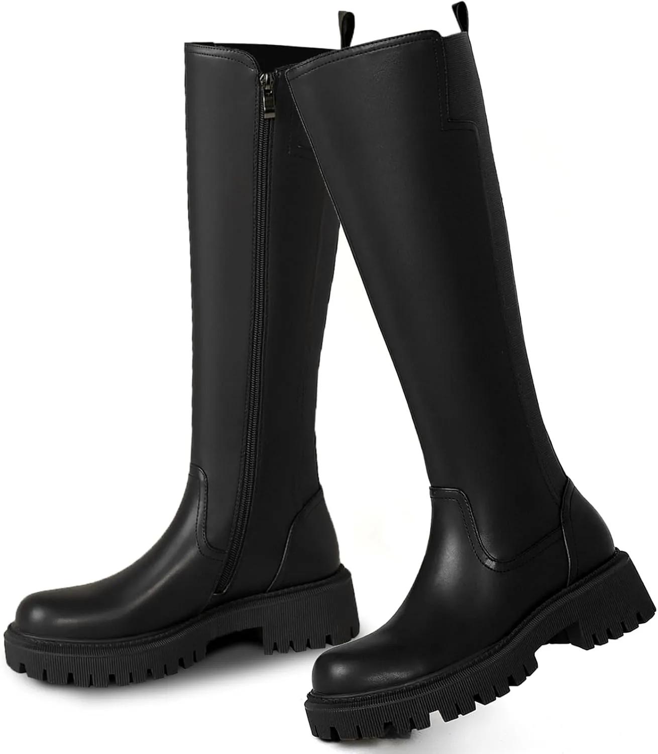 Women's Knee High Boots Platform Lug Sole Boots Stretch Round Toe Riding Boots Comfortable Calf Dress Long Boots