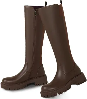 Women's Knee High Boots Platform Lug Sole Boots Stretch Round Toe Riding Boots Comfortable Calf Dress Long Boots