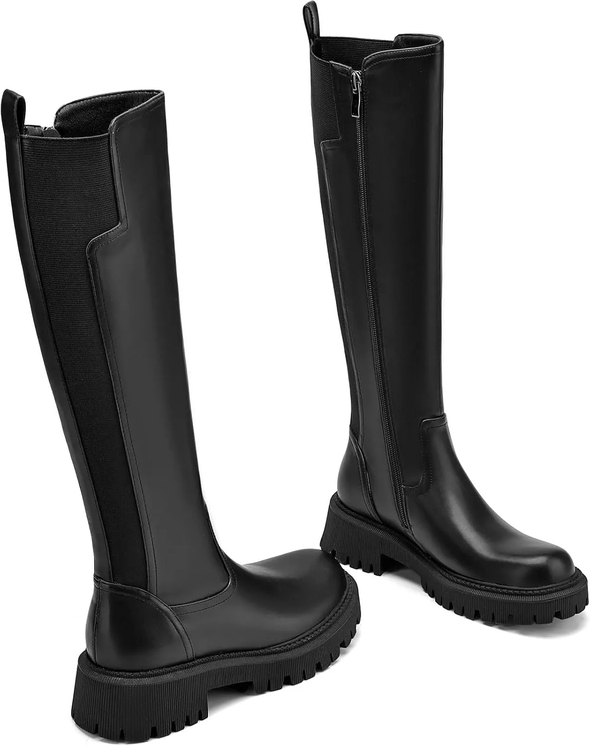 Women's Knee High Boots Platform Lug Sole Boots Stretch Round Toe Riding Boots Comfortable Calf Dress Long Boots