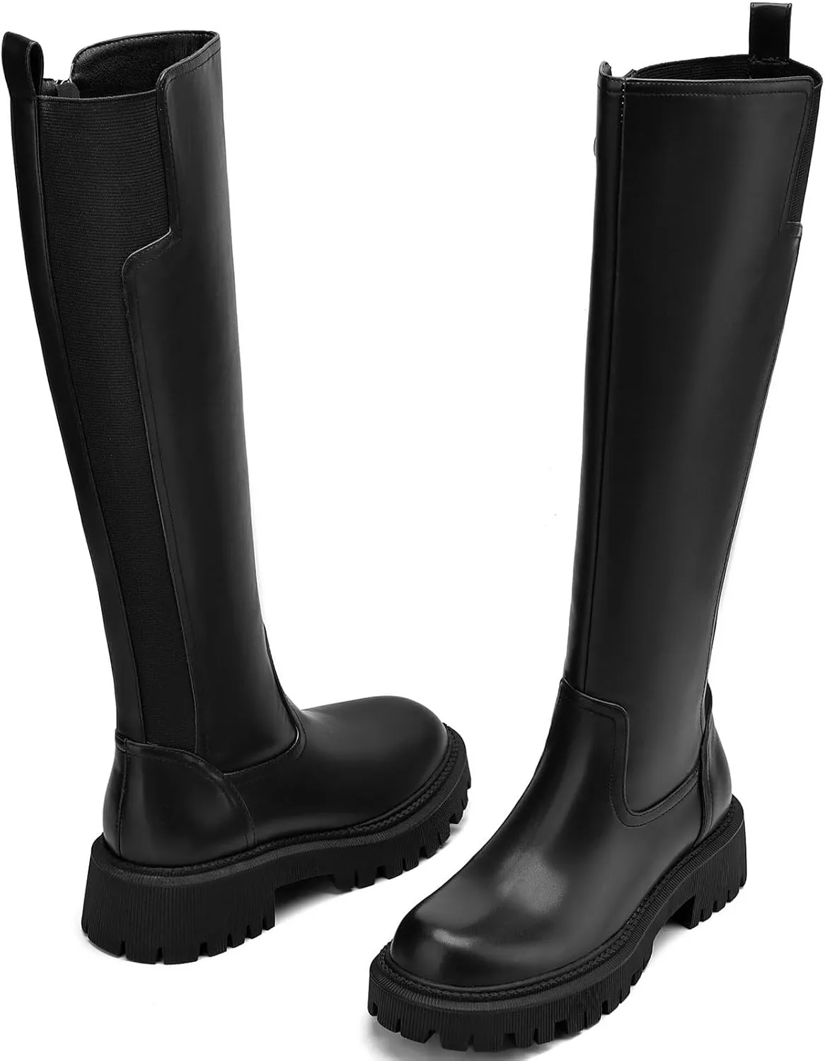 Women's Knee High Boots Platform Lug Sole Boots Stretch Round Toe Riding Boots Comfortable Calf Dress Long Boots