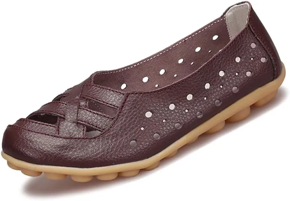 Women's Leather Loafers Flats Sandals Slip-On