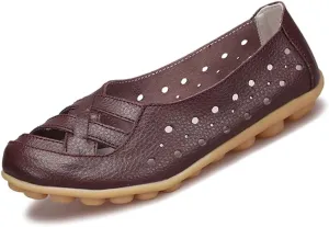Women's Leather Loafers Flats Sandals Slip-On