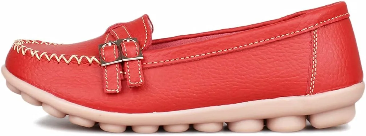 Women's Leather Loafers Moccasin Shoes Slip On
