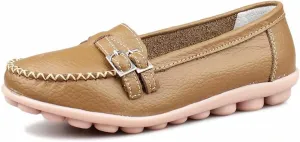 Women's Leather Loafers Moccasin Shoes Slip On
