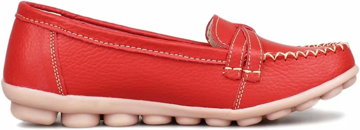 Women's Leather Loafers Moccasin Shoes Slip On