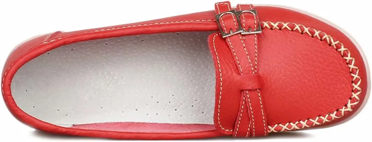 Women's Leather Loafers Moccasin Shoes Slip On