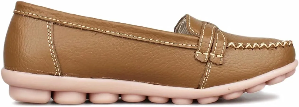 Women's Leather Loafers Moccasin Shoes Slip On