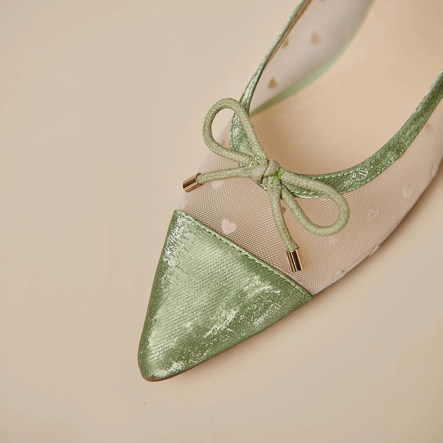 Womens Mesh Ballet Flats Retro Slip on Embroidered Pointed Toe Flats Comfortable Pointy Low Heel Bow Dress Shoes