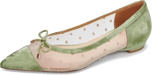 Womens Mesh Ballet Flats Retro Slip on Embroidered Pointed Toe Flats Comfortable Pointy Low Heel Bow Dress Shoes