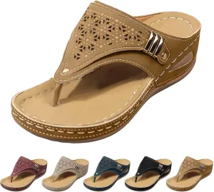Women's Orthopedic Wedge Sandals - Blue Flip Flops - Wide Width - Dressy Casual Platform Thong Ankle Strap Sandals for Women
