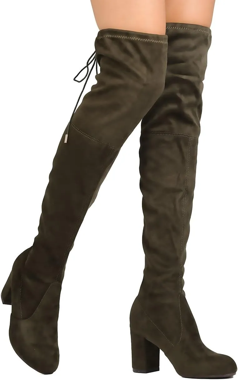 Women's Over The Knee Boots Stretchy Thigh High Chunky Block Heel Boots