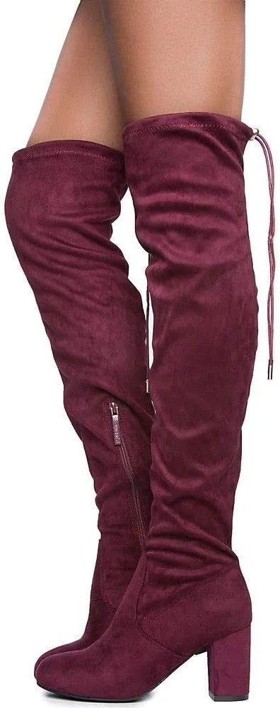 Women's Over The Knee Boots Stretchy Thigh High Chunky Block Heel Boots